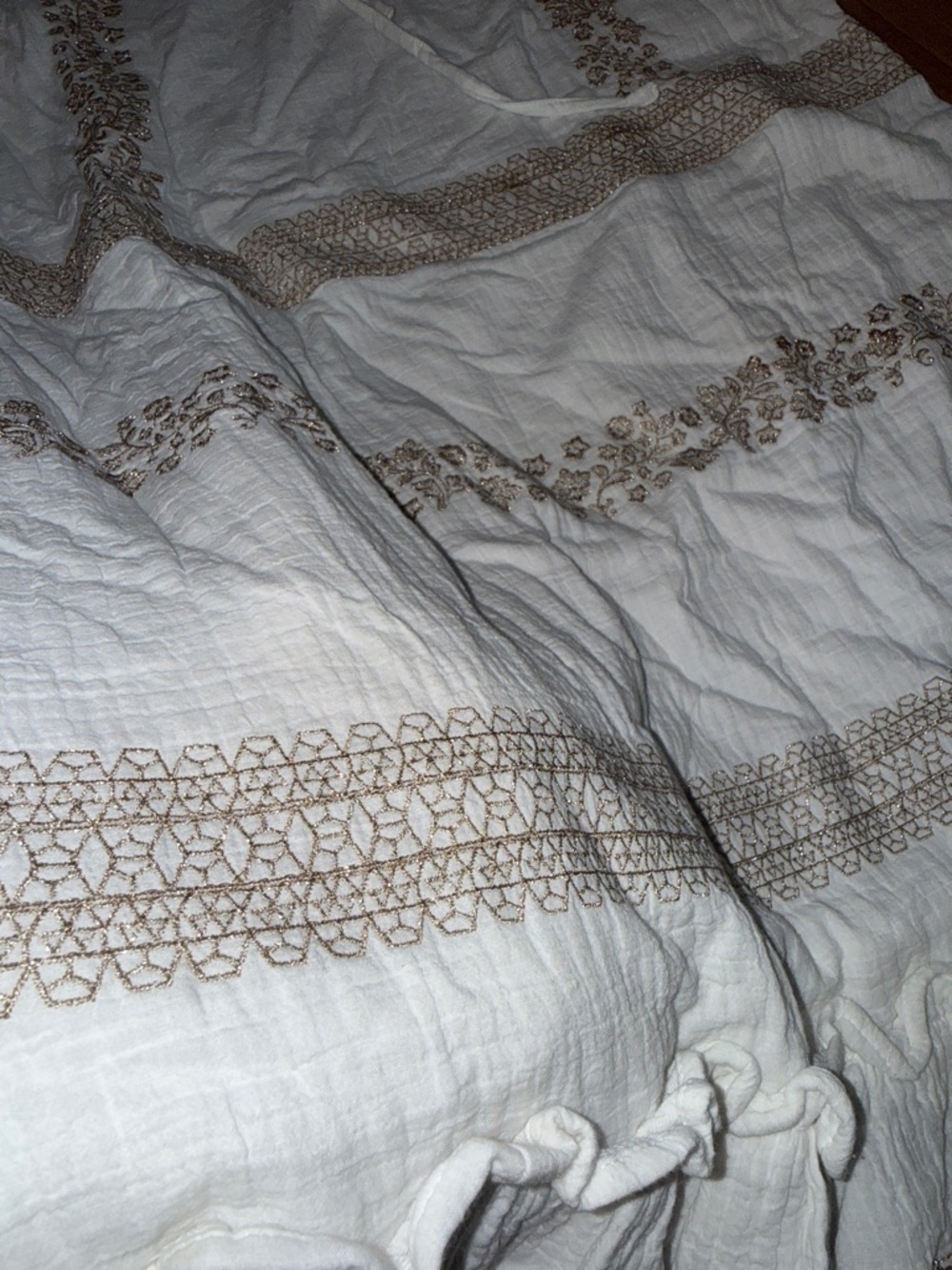 NWT JoFLOWER boutique bohemian cottagecore cream embroidered gold floral maxi S - Picture 4 of 6